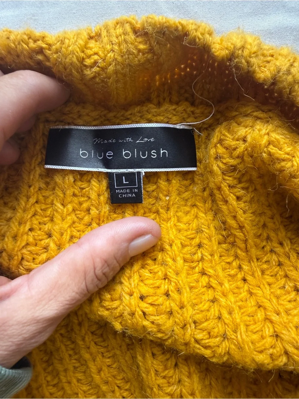 Blue Blush Mustard Cropped Cable Knit Fringe Sweater